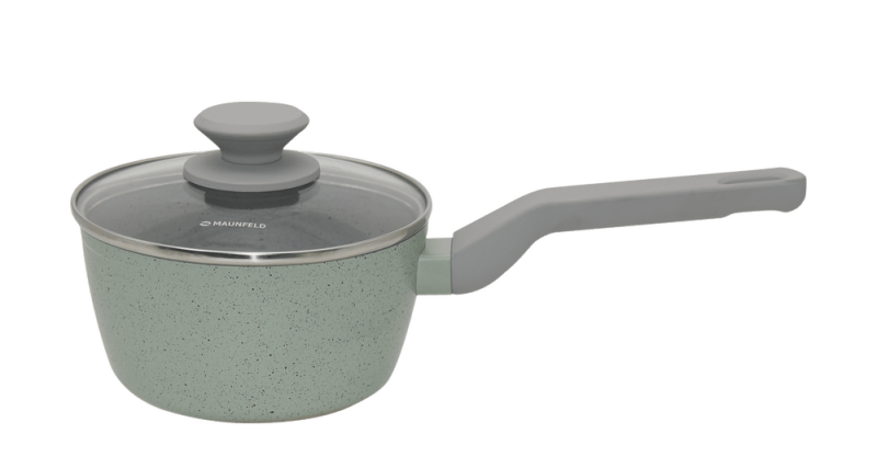 Ковш MAUNFELD HELGA MSP14FA05FS из кованого алюминия со стеклянной крышкой, 16 см, 1,4 л.