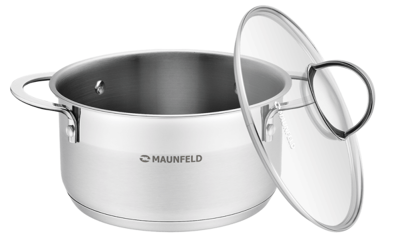 Кастрюля MAUNFELD GERDA MCS25S07 из нержавеющей стали со стеклянной крышкой, 18 см, 2,5 л.
