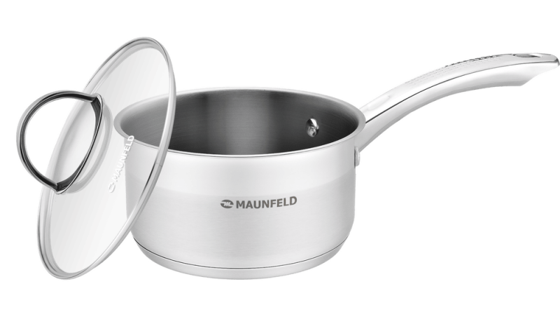 Ковш MAUNFELD GERDA MSP18S07 из нержавеющей стали со стеклянной крышкой, 16 см, 1,8 л.