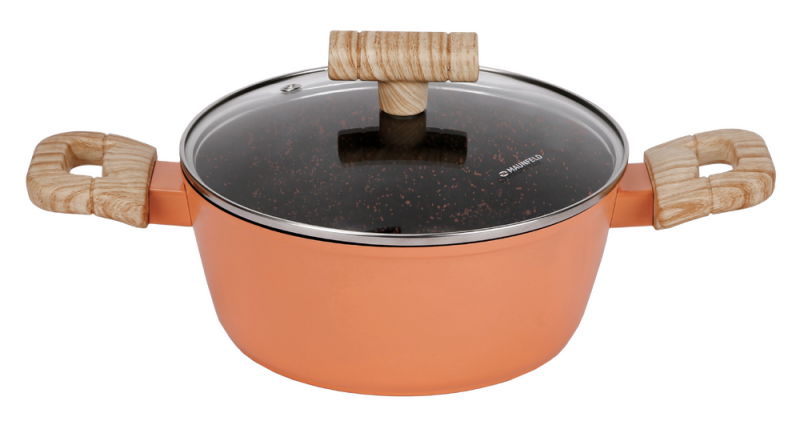 Кастрюля MAUNFELD MARTA MCS22FA06CL из кованого алюминия со стеклянной крышкой, 20 см, 2,2 л.