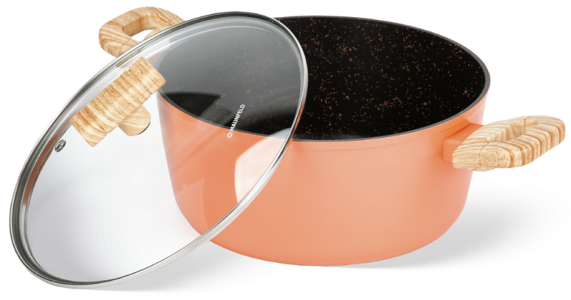 Кастрюля MAUNFELD MARTA MCS41FA06CL из кованого алюминия со стеклянной крышкой, 24 см, 4,1 л.