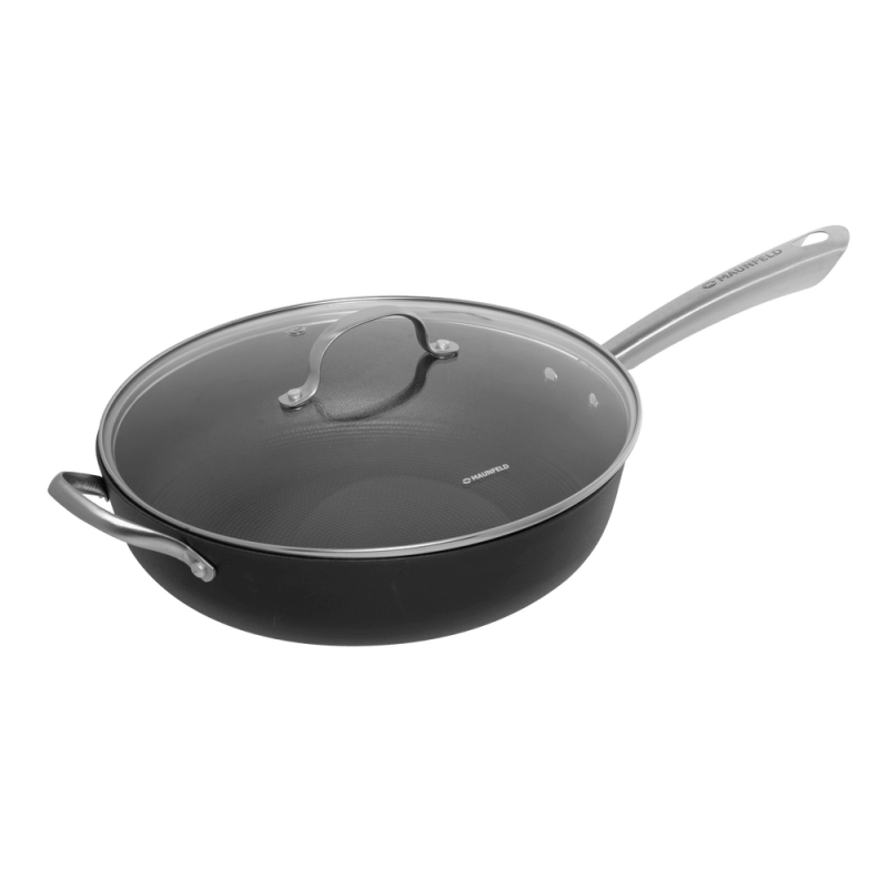 Сковорода MAUNFELD HOWARD MDP30LCL15 из облегченного чугуна со стеклянной крышкой, 30 см