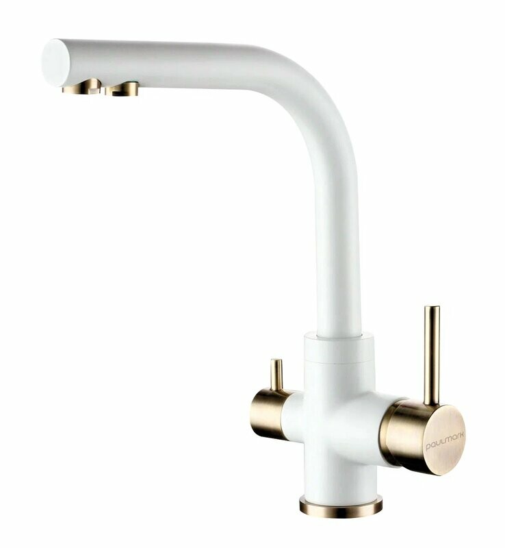 Смеситель PAULMARK ESSEN, белый матовый-бронза, Es213011-431BR