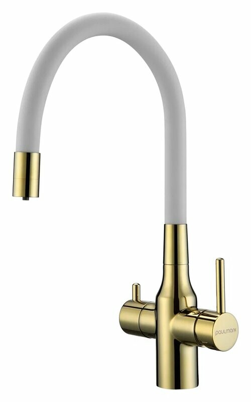 Смеситель PAULMARK SALIX, золото, белый шланг, 213419-Gw