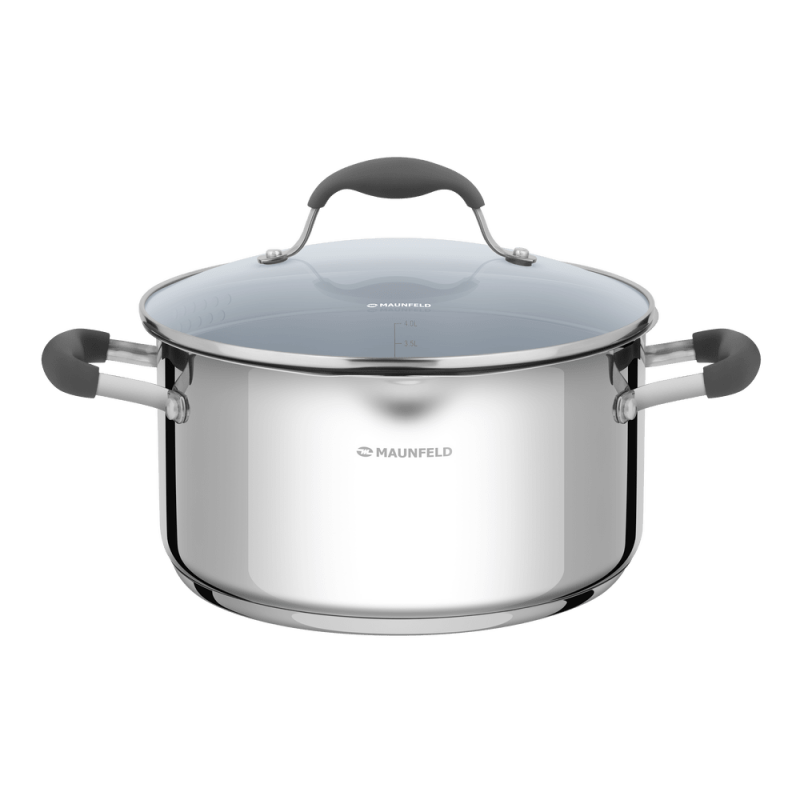 Кастрюля MAUNFELD LAURA MCS40S08GR из нержавеющей стали со стеклянной крышкой, 22 см, 4 л.
