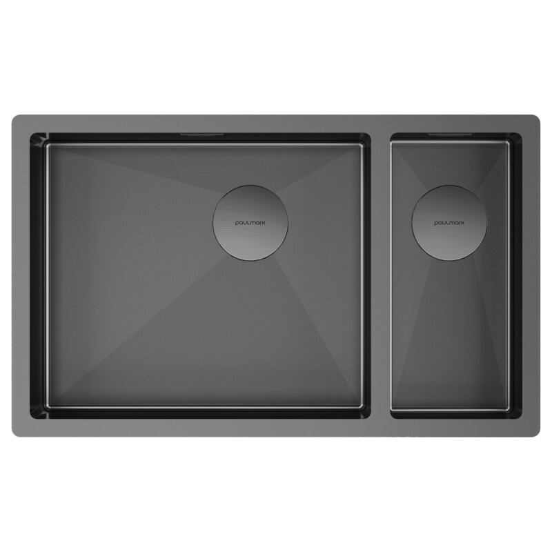 Мойка PAULMARK NEXT 69/2S UNI, PM226944-GML, вороненая сталь, левая, 690х440мм