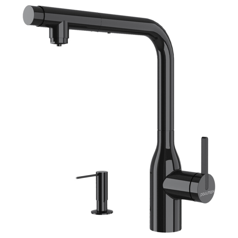 Смеситель PAULMARK Vi213105-GB + дозатор PAULMARK D004-GB, глянцевый черный,